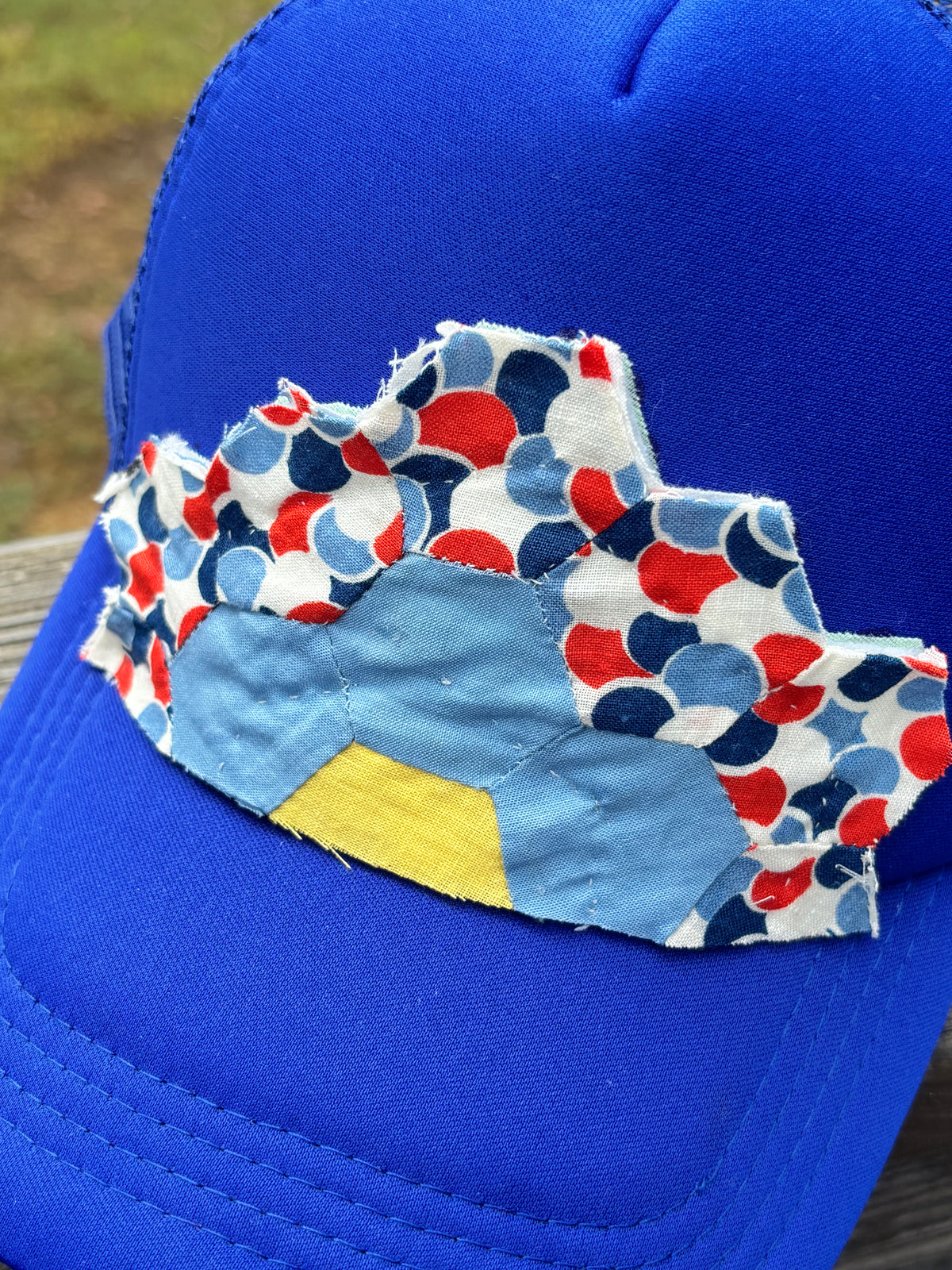 Blue Grandmas Garden Quilt Patch Trucker Hat