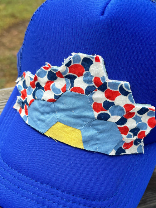 Blue Grandmas Garden Quilt Patch Trucker Hat