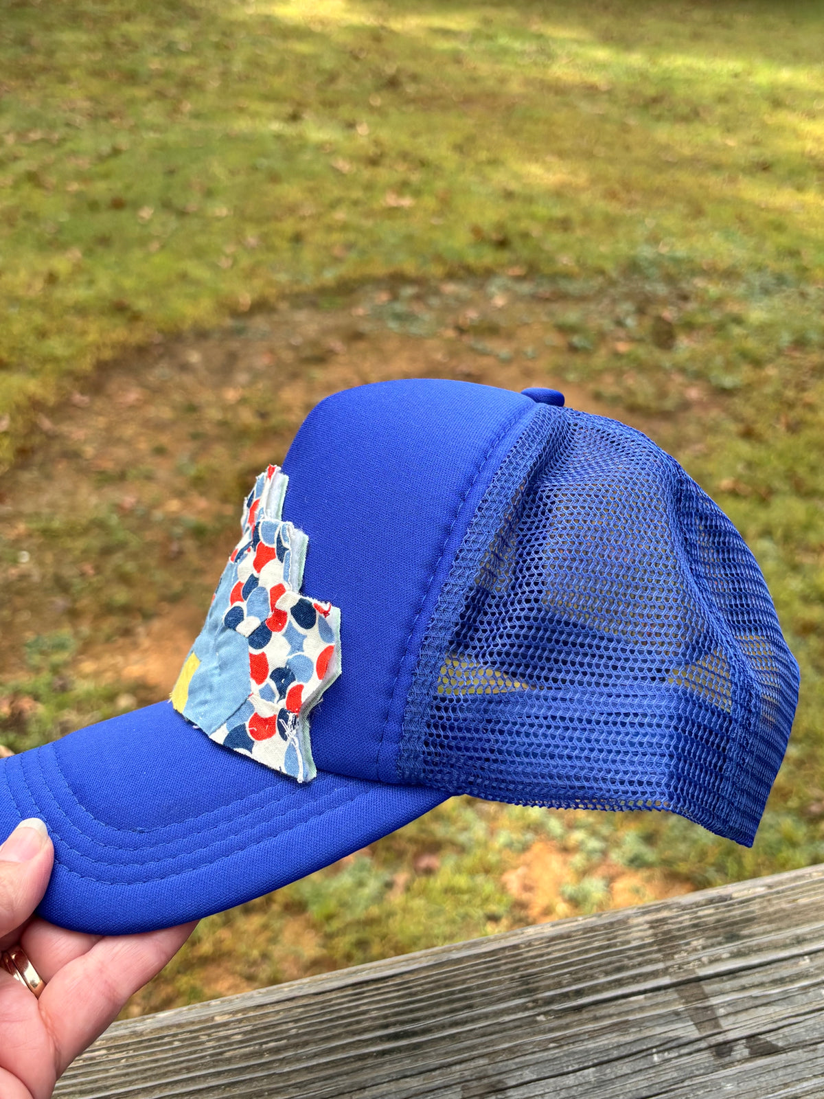 Blue Grandmas Garden Quilt Patch Trucker Hat