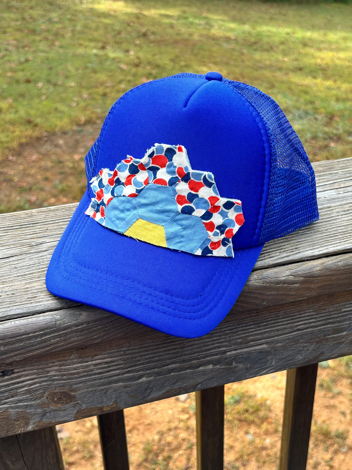 Blue Grandmas Garden Quilt Patch Trucker Hat