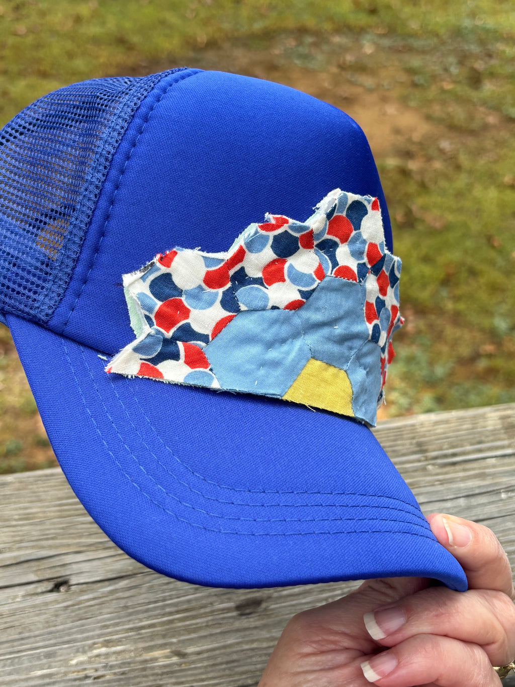 Blue Grandmas Garden Quilt Patch Trucker Hat